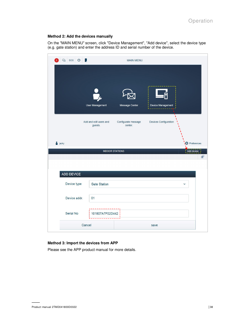 ABB Smart Access Point Add Device screen showing device type, address, and serial number fields