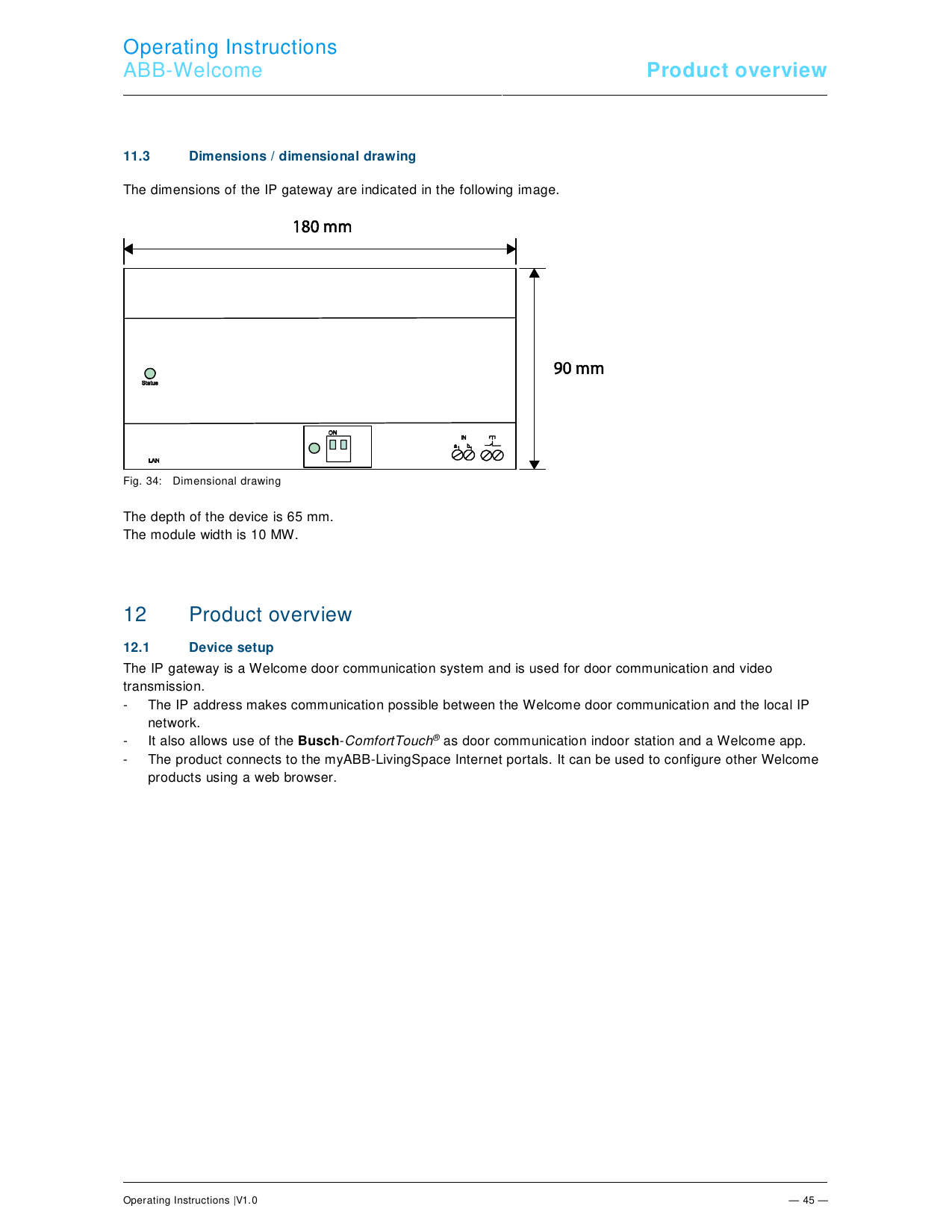 ABB-Welcome IP-Gateway dimensional drawing