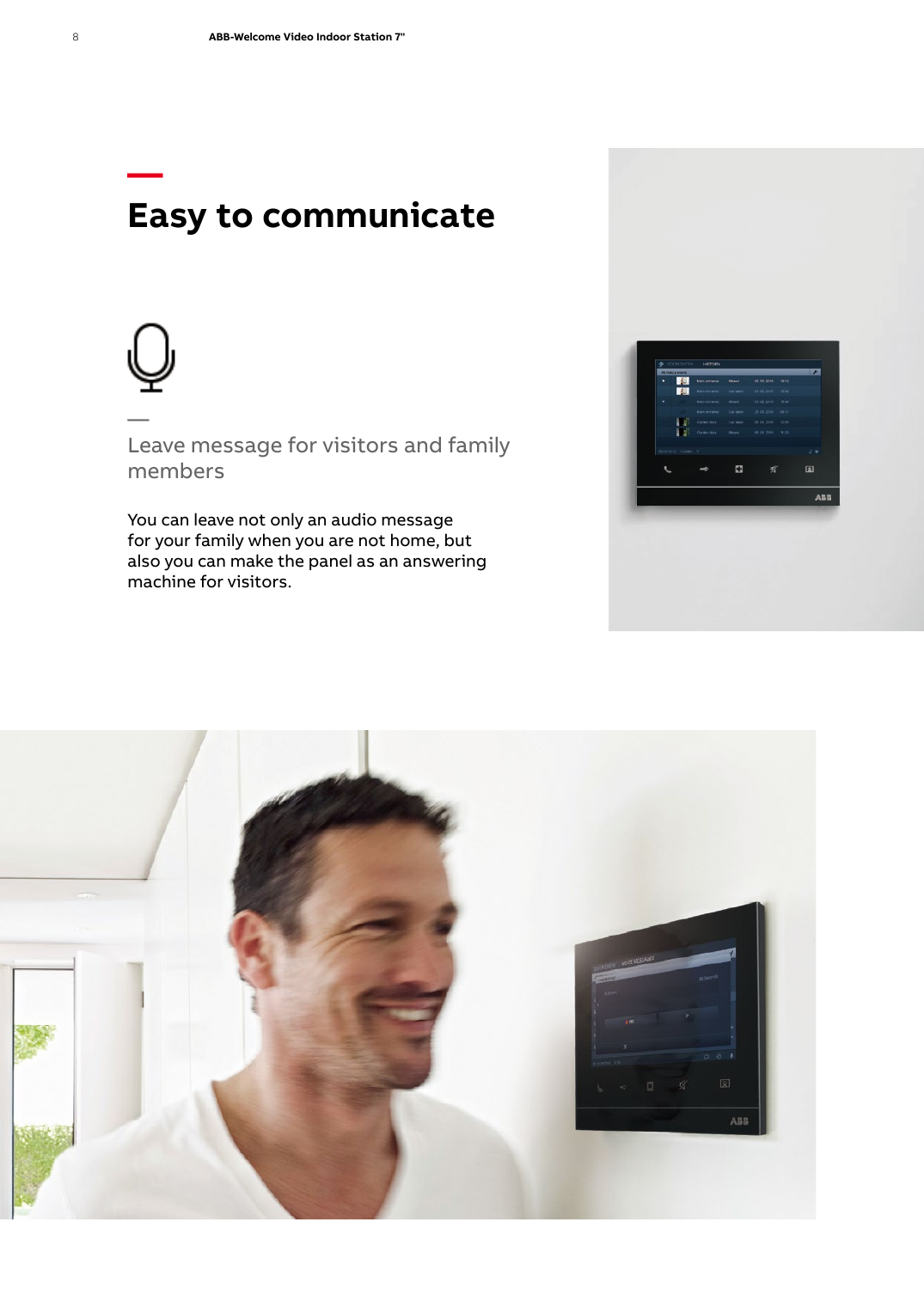ABB-Welcome Video Indoor Station leave-a-message feature for visitors and family