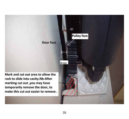 Autoslide rack cavity cutout marking on the door face