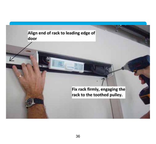 Autoslide rack alignment with the door's leading edge and drive pulley