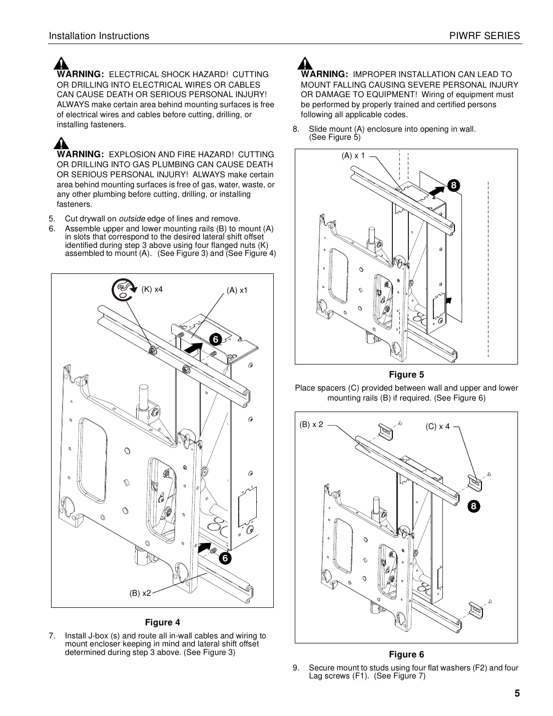 Chief PIWRF Series wall enclosure assembly and installation into wall cavity