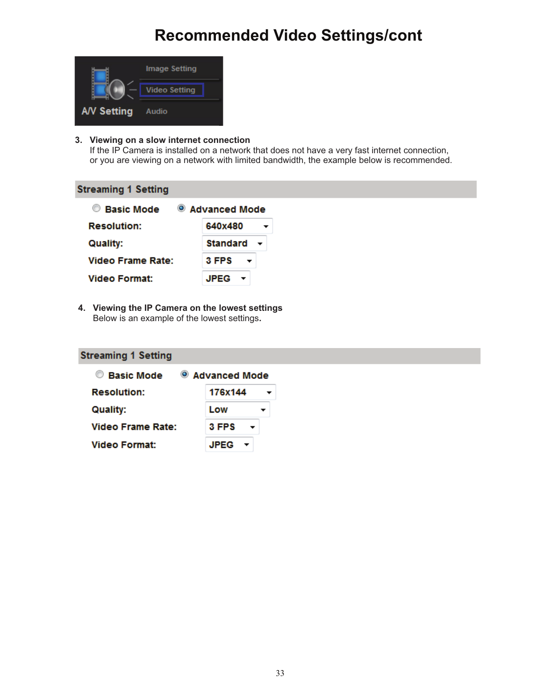 Channel Vision 6533 recommended streaming settings for slow internet and lowest bandwidth