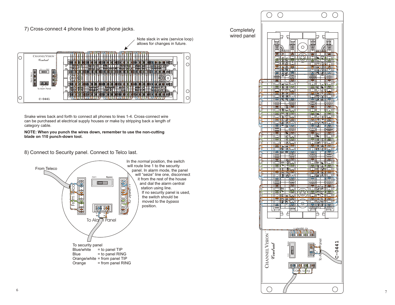 Channel Vision C-0441 completed cross-connect panel and security panel wiring diagram