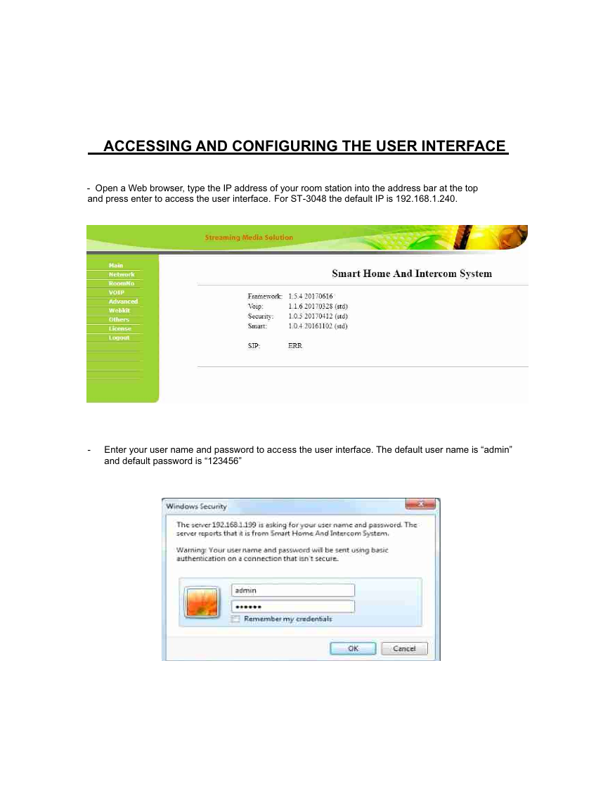 Channel Vision ST-3048W web-based admin login screen for the room station