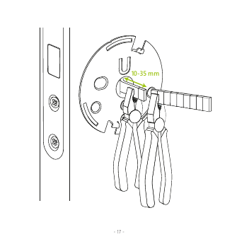 Securing the cylinder connecting screw with pliers, 10-35mm adjustable range
