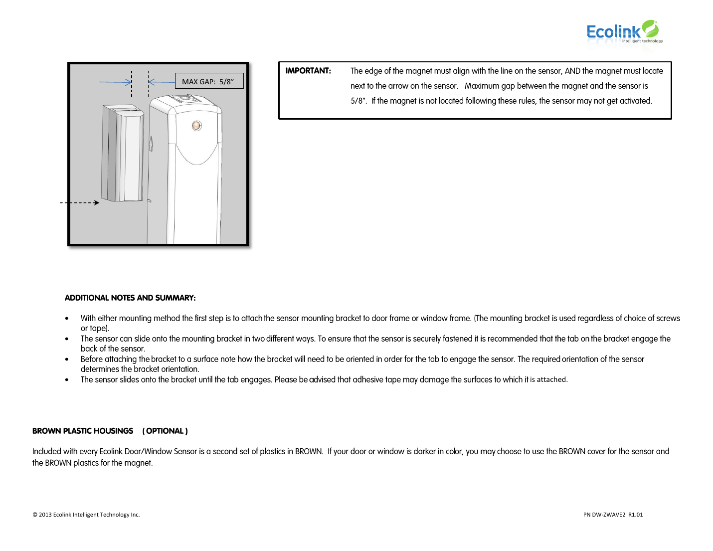 Maximum gap specification between sensor and magnet