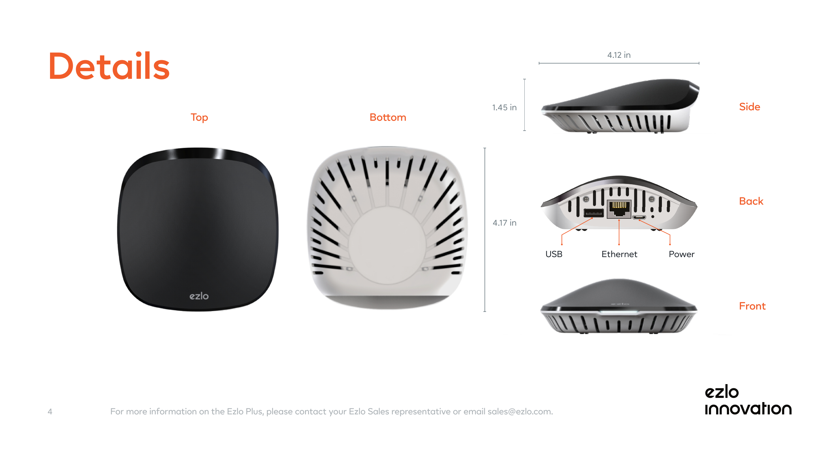Ezlo Plus dimensions and port layout diagram