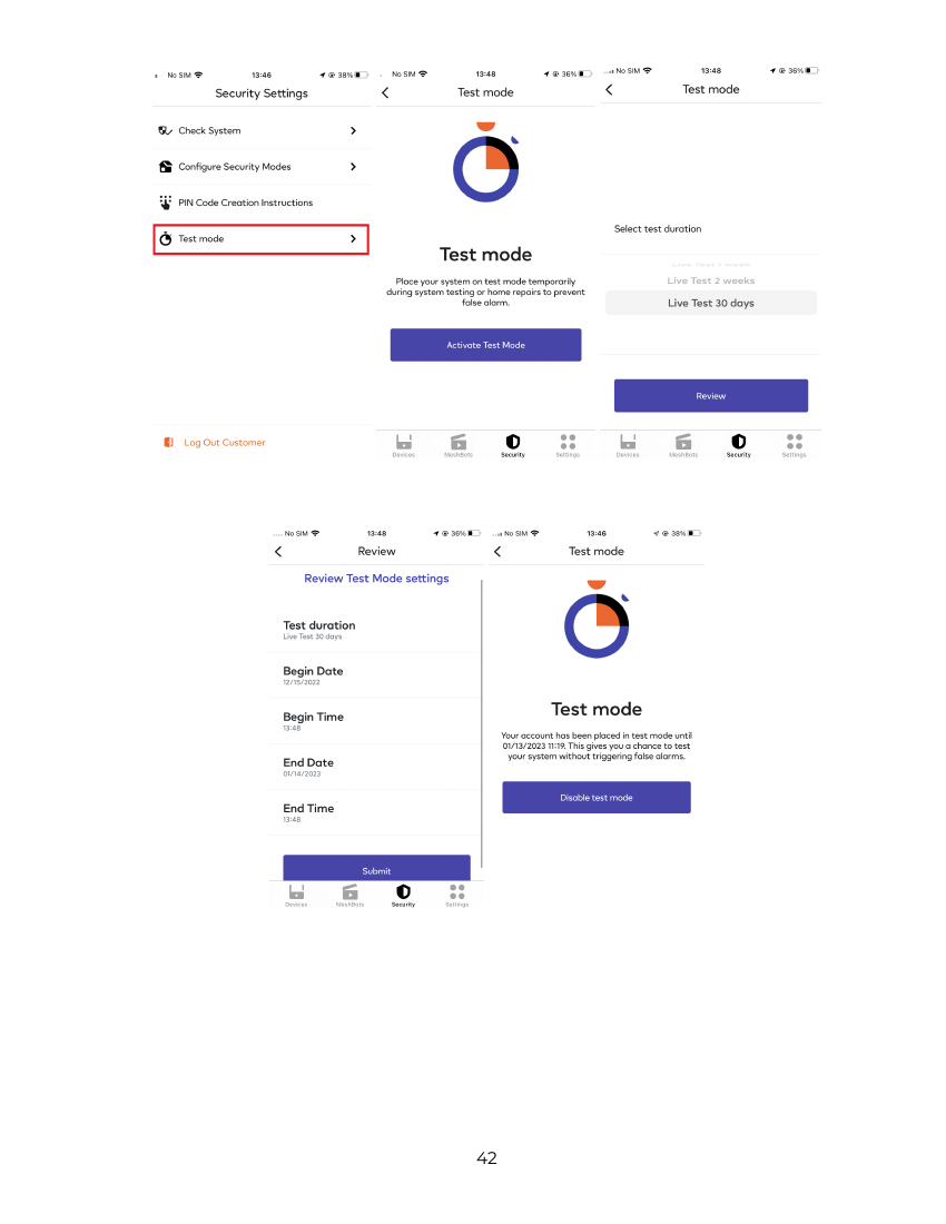Ezlo app CMS activation form and emergency contact selection screen for Central Monitoring Station