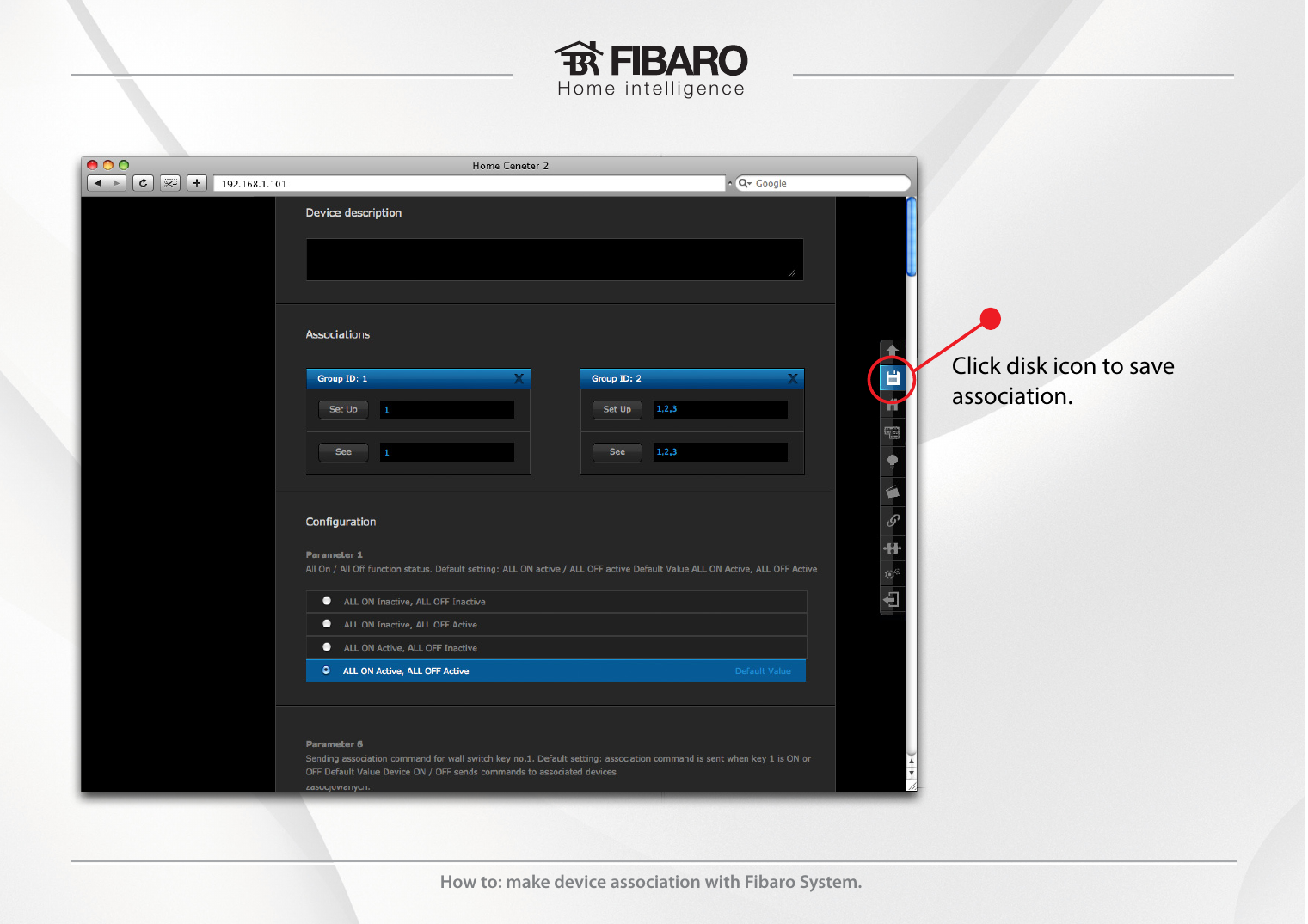 Save association by clicking the disk icon