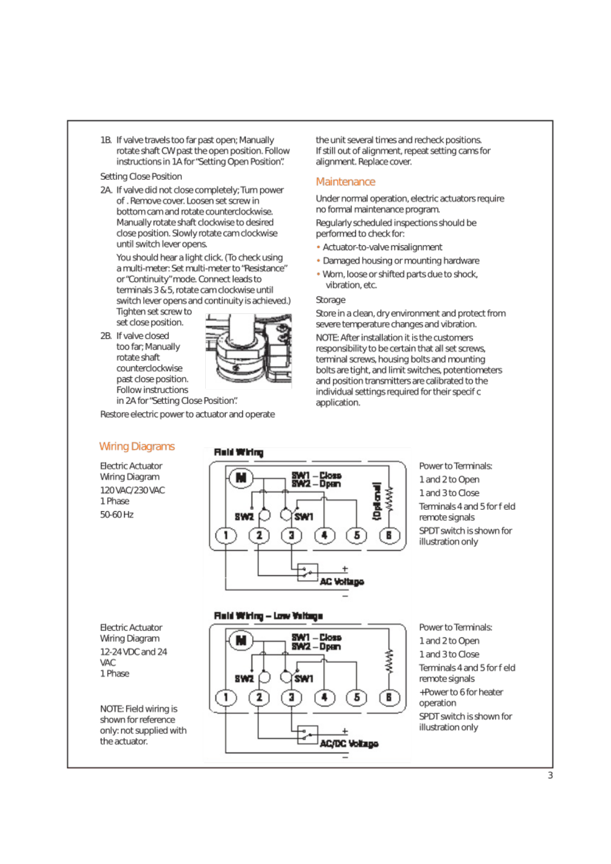 FortrezZ DE Series actuator wiring diagrams for 120/230 VAC and 12-24 VDC/24 VAC