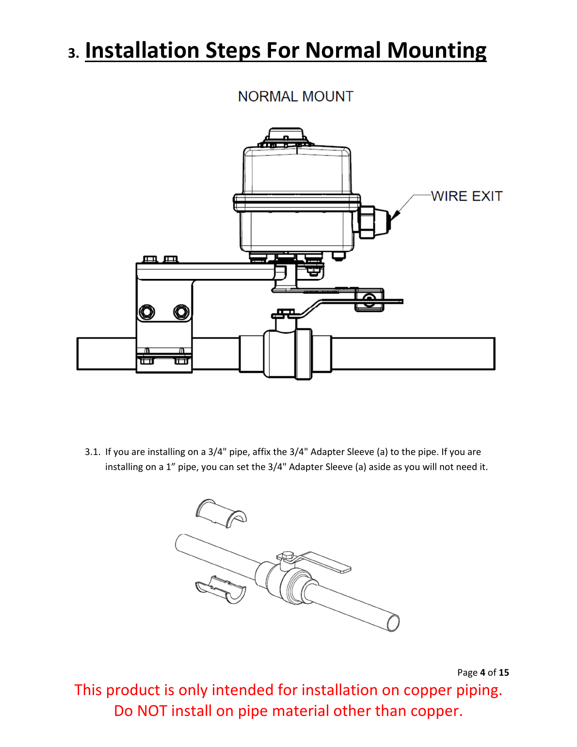 Greenfield Clamp-On Actuator normal mounting installation diagram