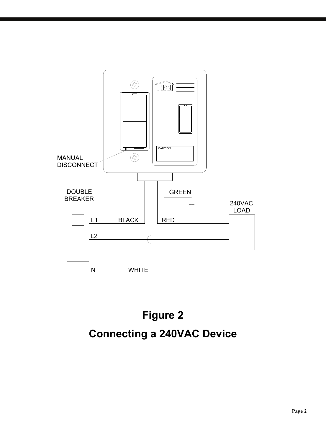 HAI 71A00-1 wiring diagram for connecting a 240VAC device with double breaker