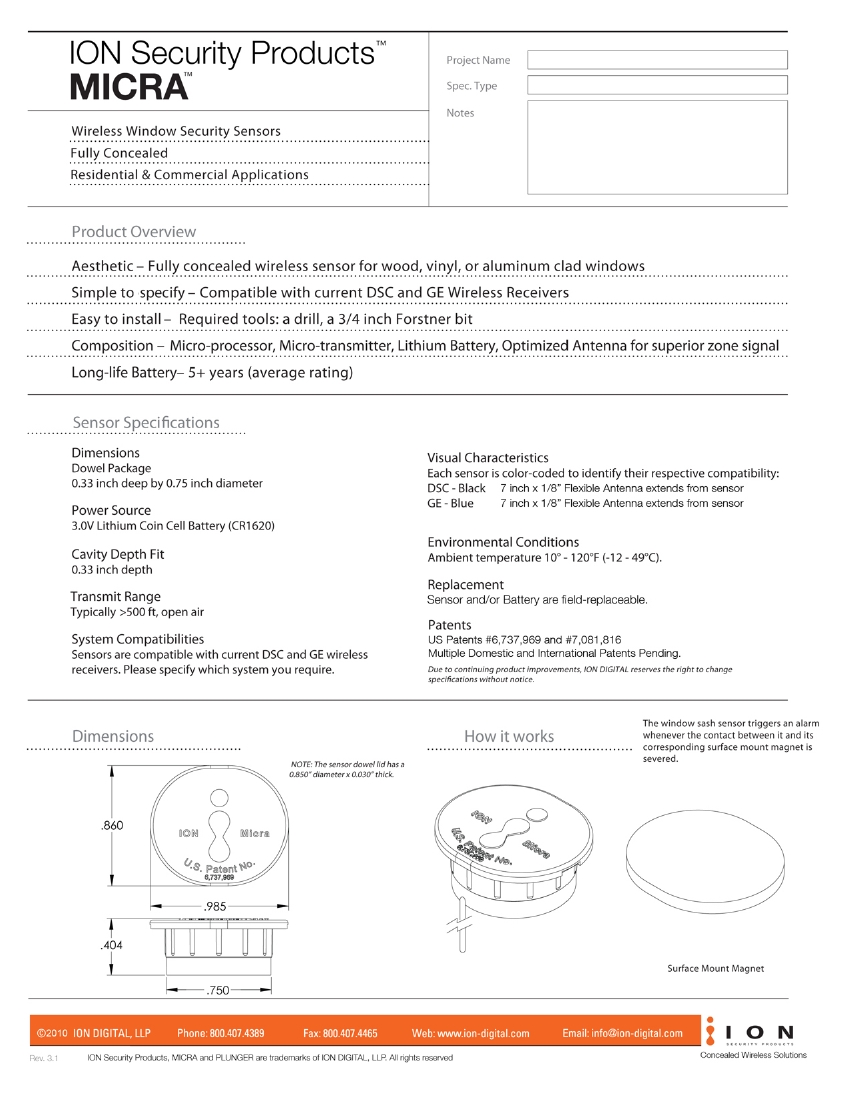 MICRA sensor dimensional drawing and how-it-works schematic