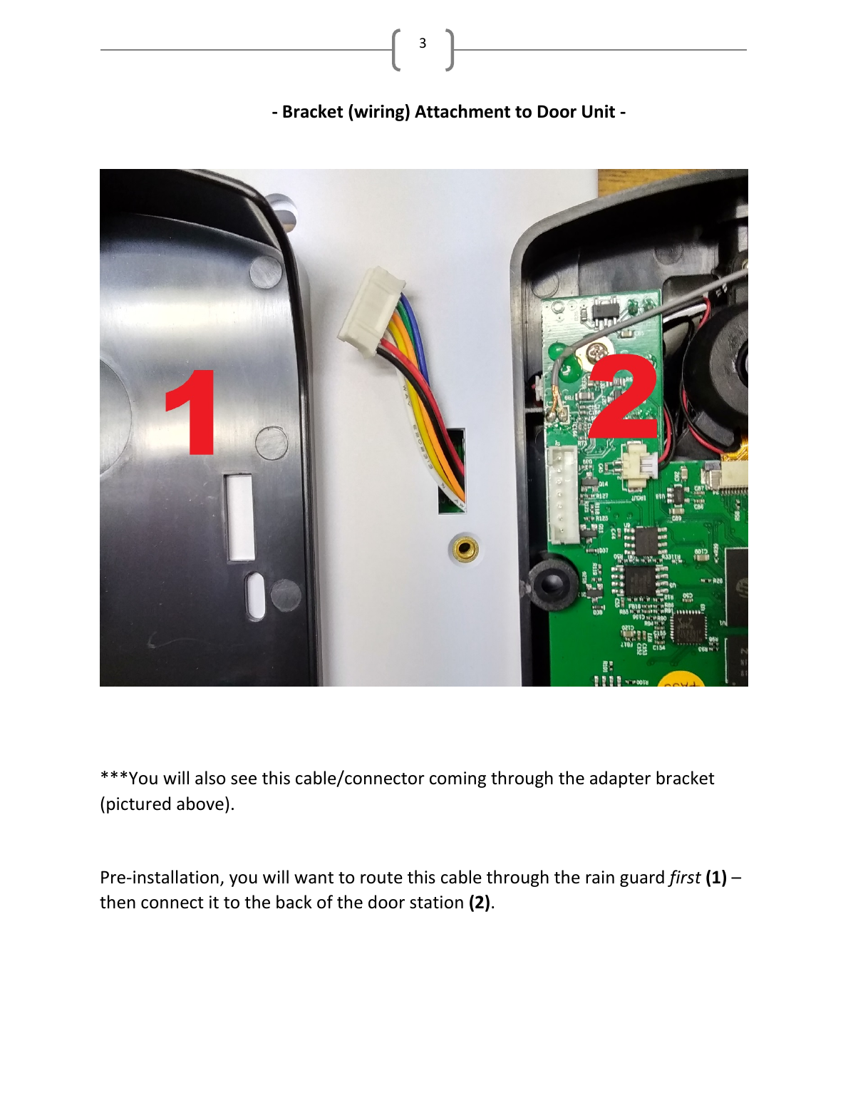 RETRO MyDoor bracket wiring attachment — connector routing from adapter bracket to door station
