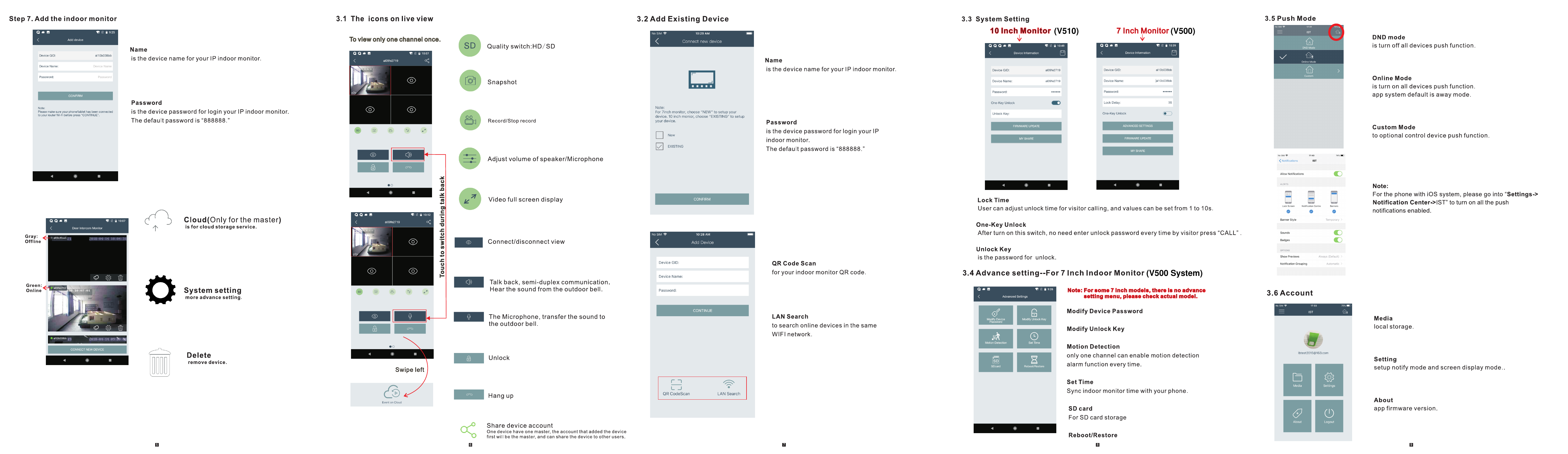 IST View app setup manual page 2 — full step-by-step Wi-Fi setup, device add, and settings screenshots