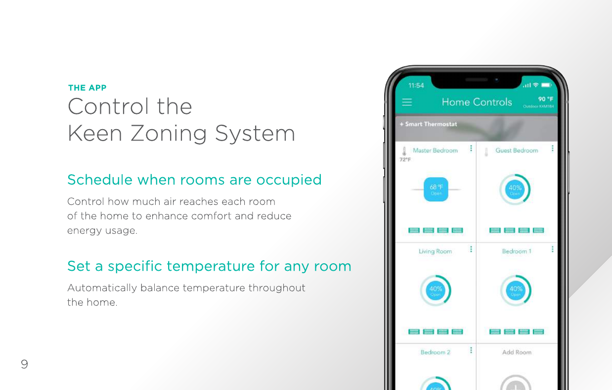 Keen Home Smart Vent component diagram — radio, batteries, status indicator, sensors, manual lever, airfoil louvers