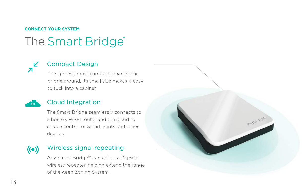 Keen Home Temp Sensor product photos — compact square wall sensor with thermometer icon
