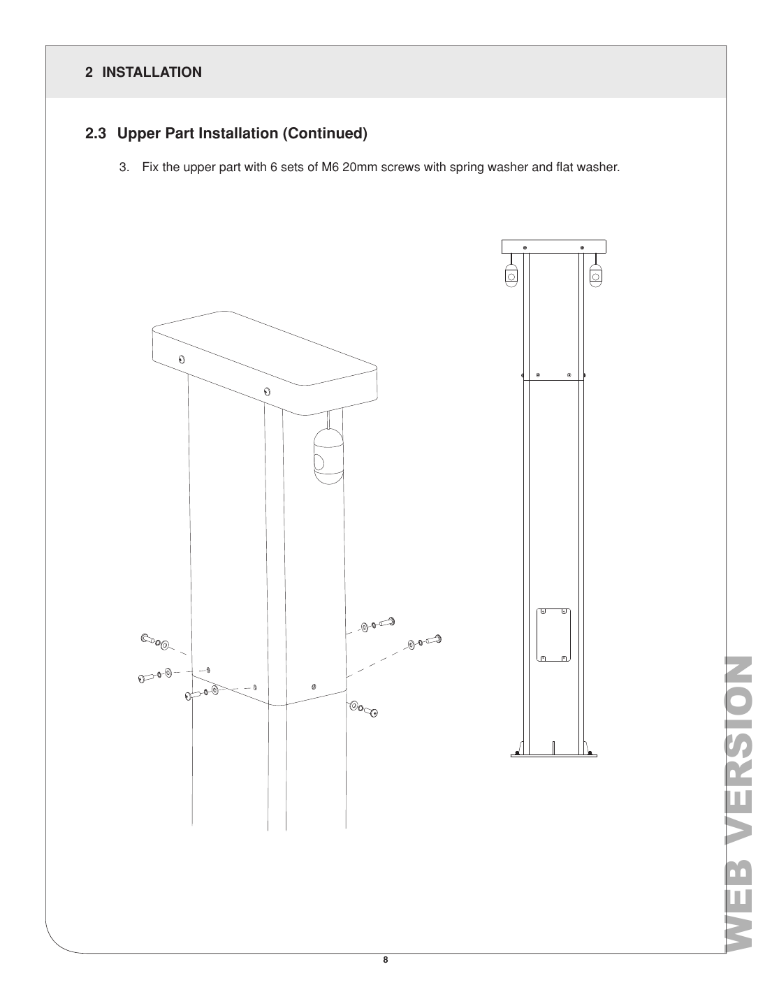 Leviton EPCMx-OF3 pedestal upper part installation and cable management cap diagram