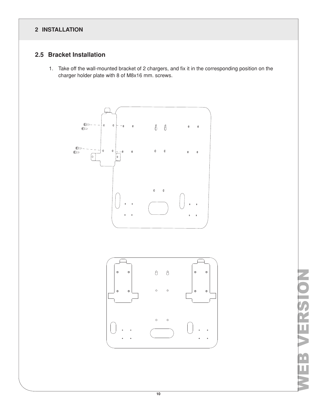 Leviton EPCMx-OF3 charger bracket installation diagram