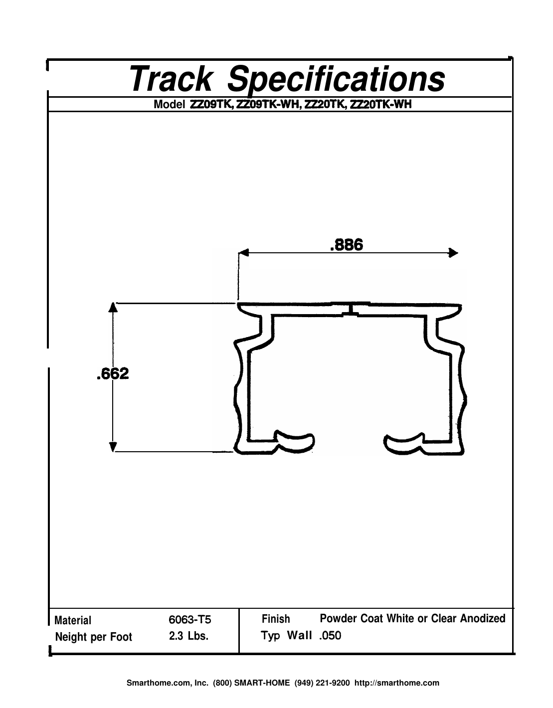 Drapery track cross-section and specifications