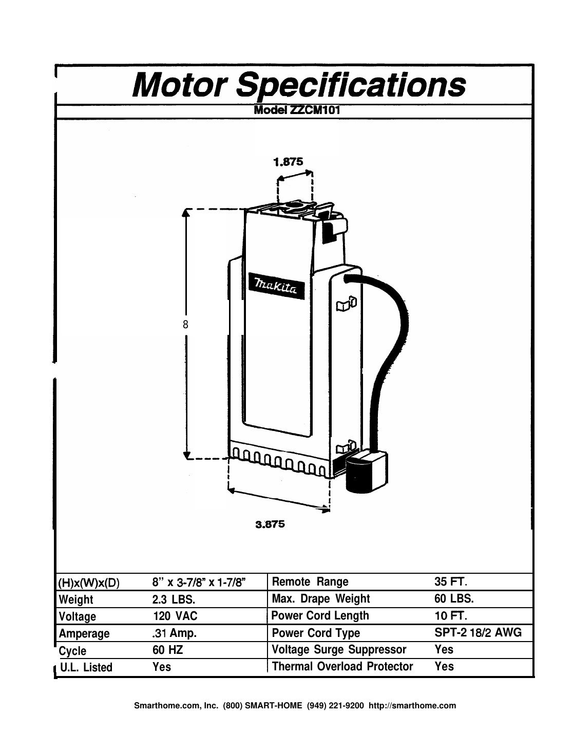 ZZCM101 Parent motor dimensions and specifications