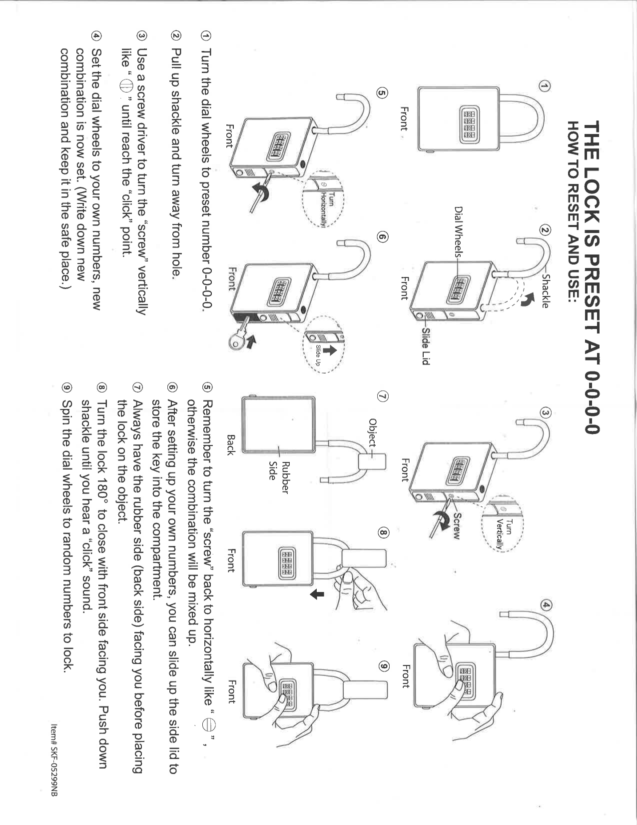 Medilok combination lock reset and use diagram, showing numbered steps for setting the combination