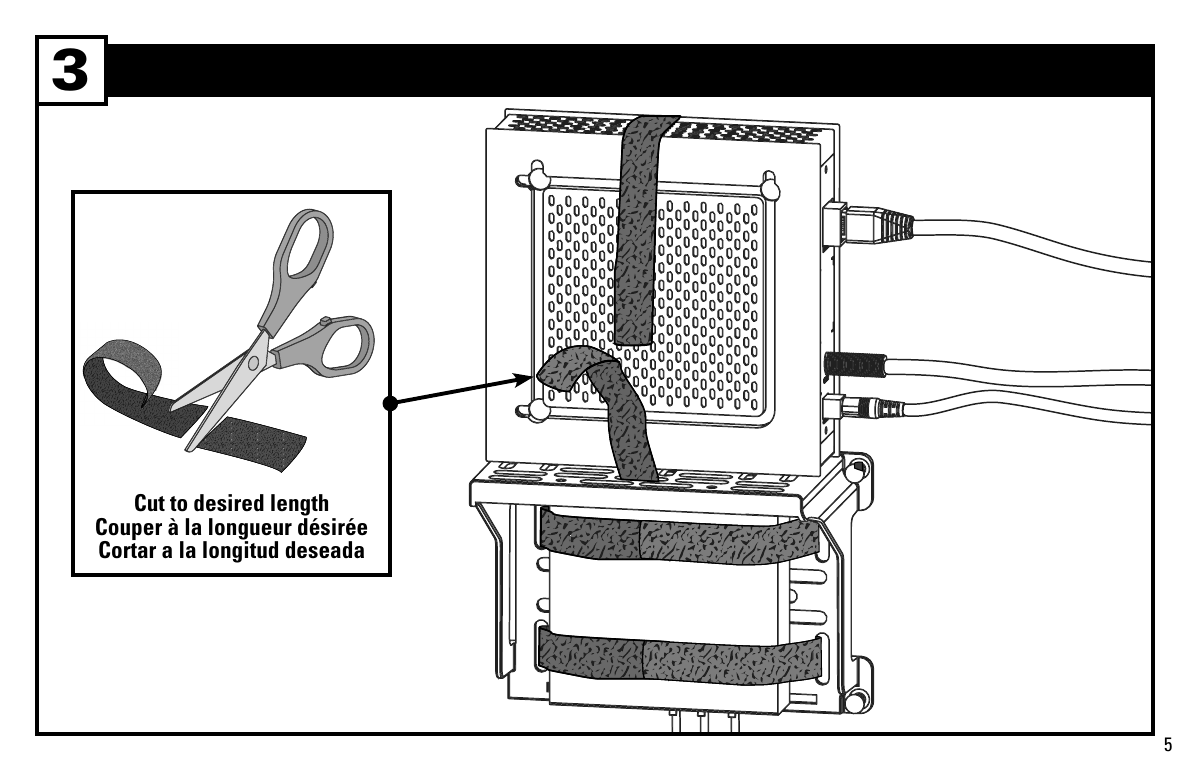 Step 3 - securing equipment to the bracket with the Velcro strap and trimming to length