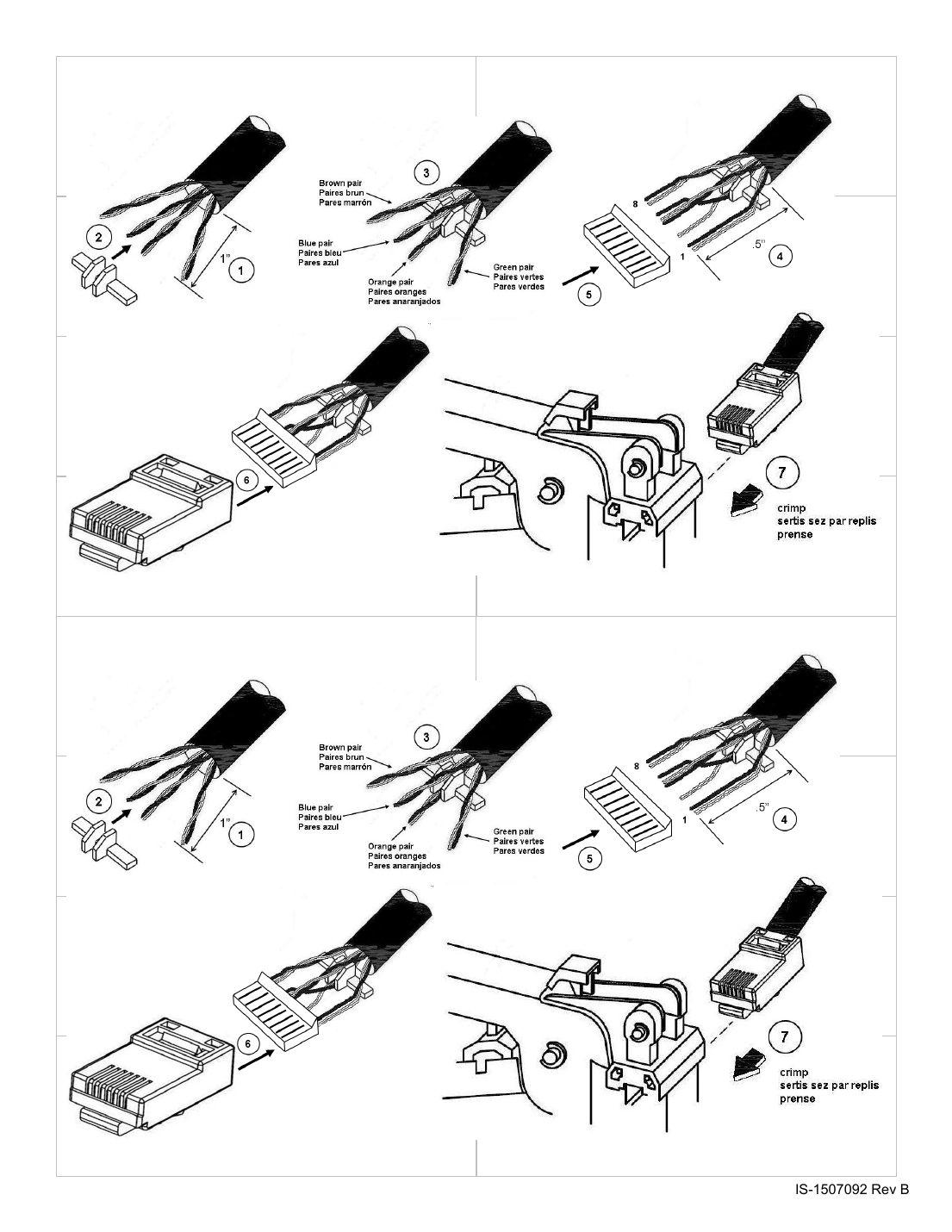 On-Q/Legrand AC3460V0 Cat 6 RJ45 Plug crimping steps diagram