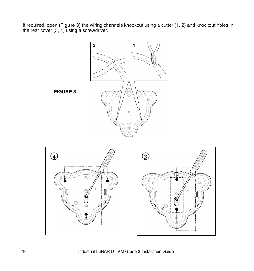 RISCO LuNAR DT AM Grade 3 wiring channel and knockout preparation diagram (Figure 3)
