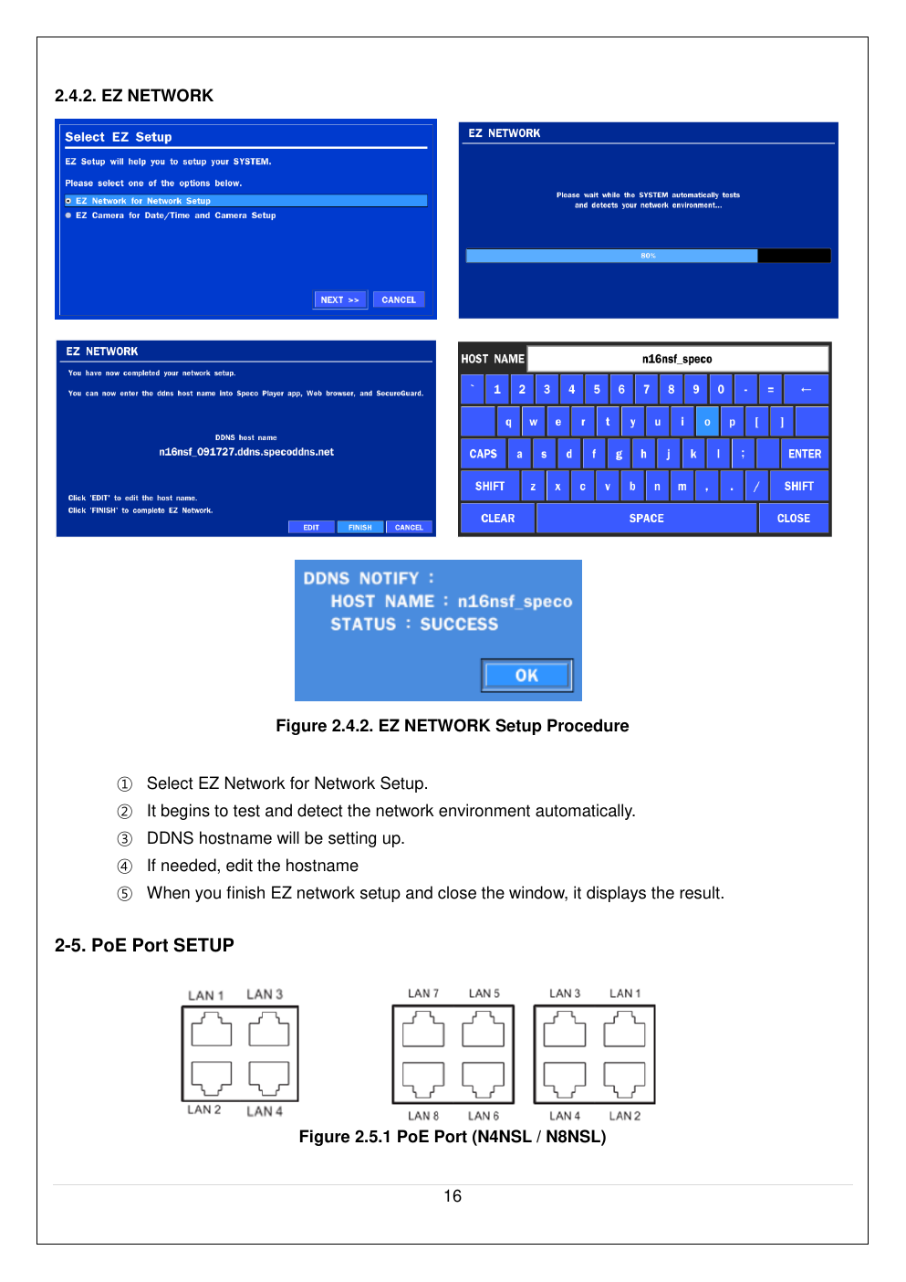 EZ Network wizard and PoE port layout diagram
