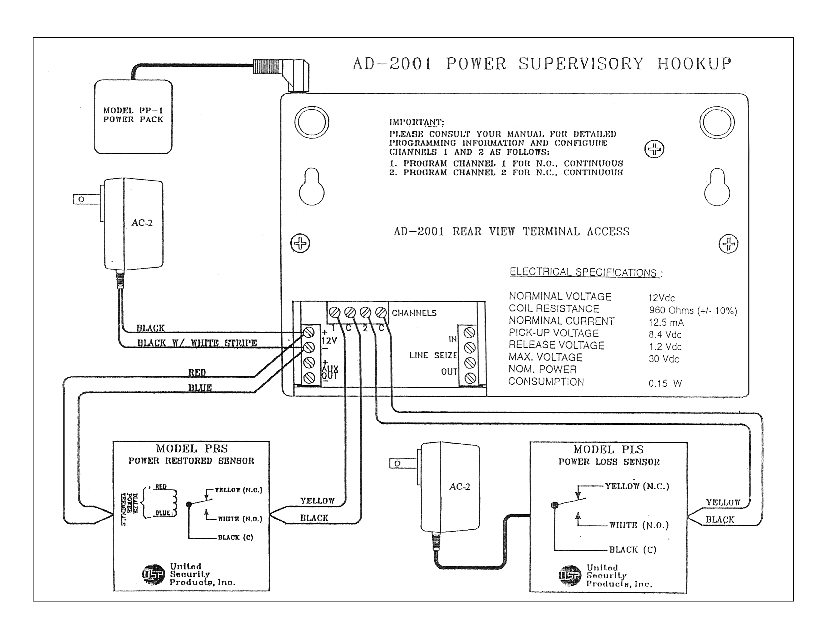 AD-2001 Power Supervisory Hookup wiring diagram